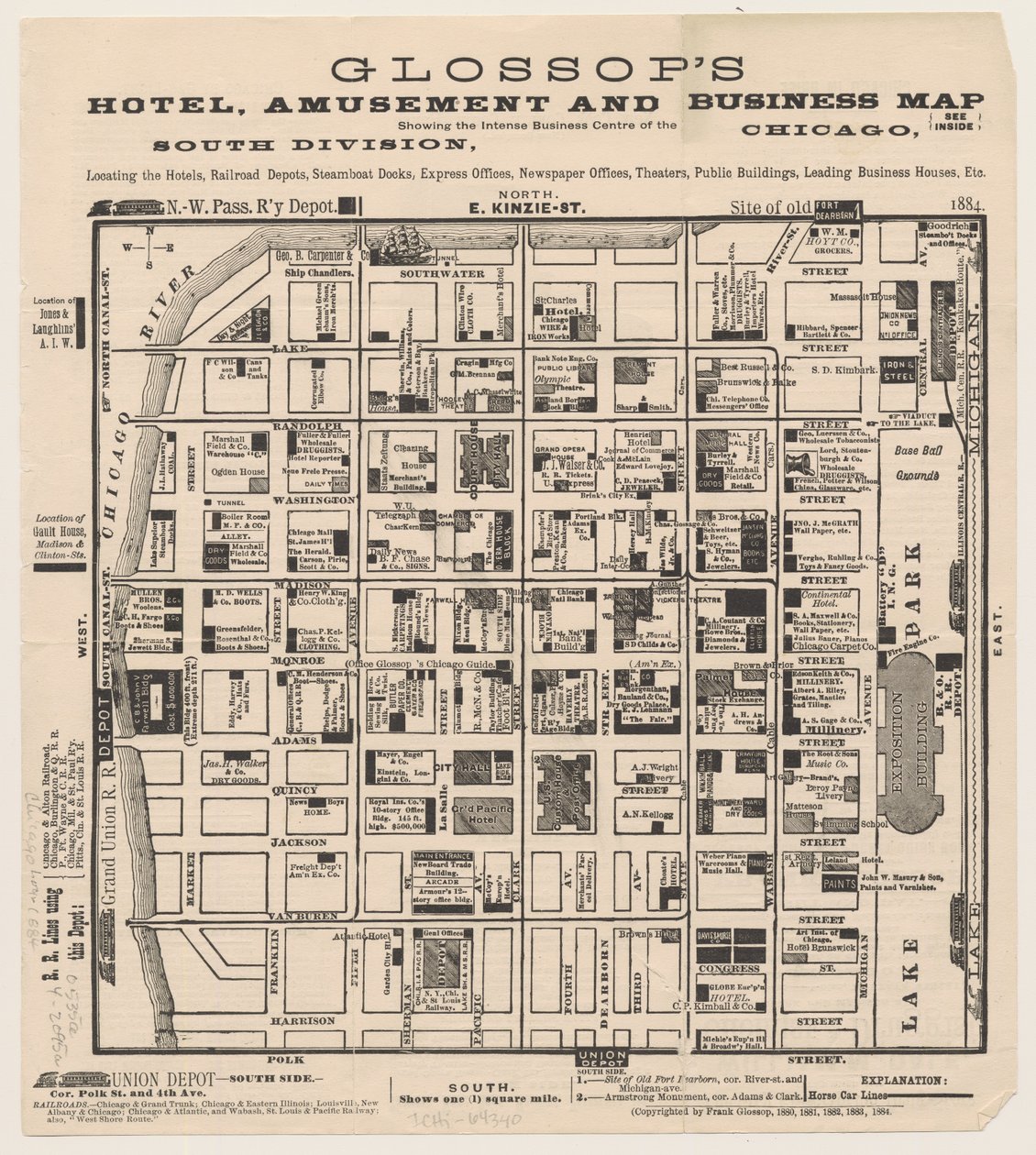 Glossops Hotel, Mapa de Diversões e Negócios, c.1884 de American School