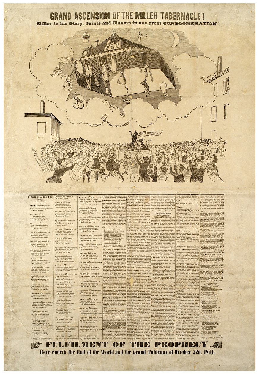 Grande Ascensão do Tabernáculo Miller, Broadside representando o Fim do Mundo, 1844 de American School