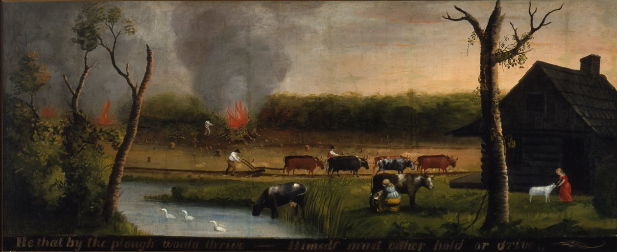 Aquele que pelo arado iria prosperar Ele mesmo deve segurar ou dirigir, c.1825-50 de American School