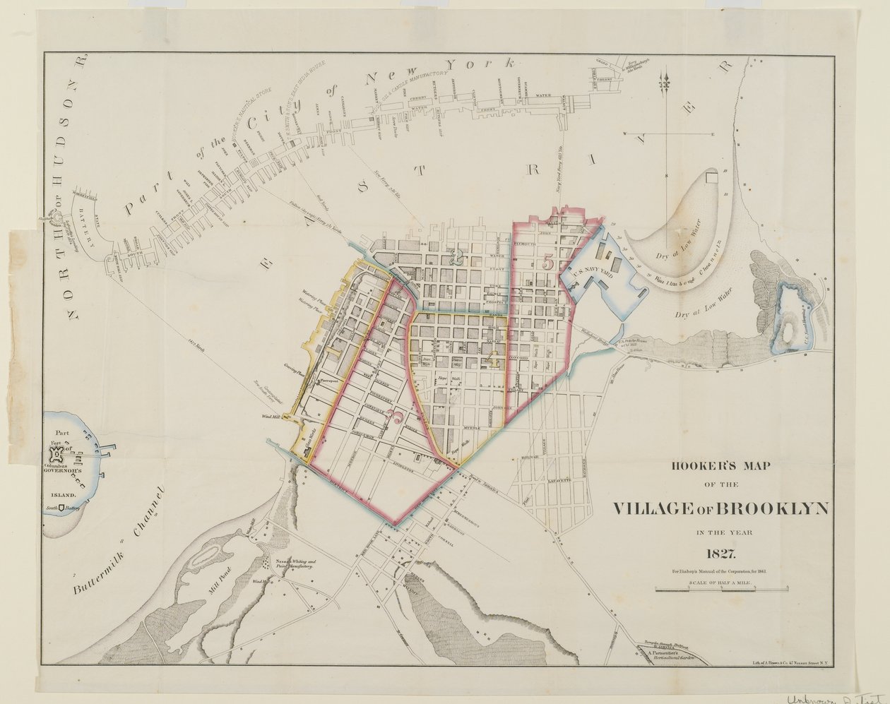 Mapa de prostitutas da aldeia de Brooklyn, 1861 (gravura com wc) de American School