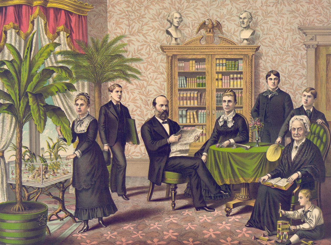 James Garfield e sua família, pub. Kurz & Allison, c.1882 de American School