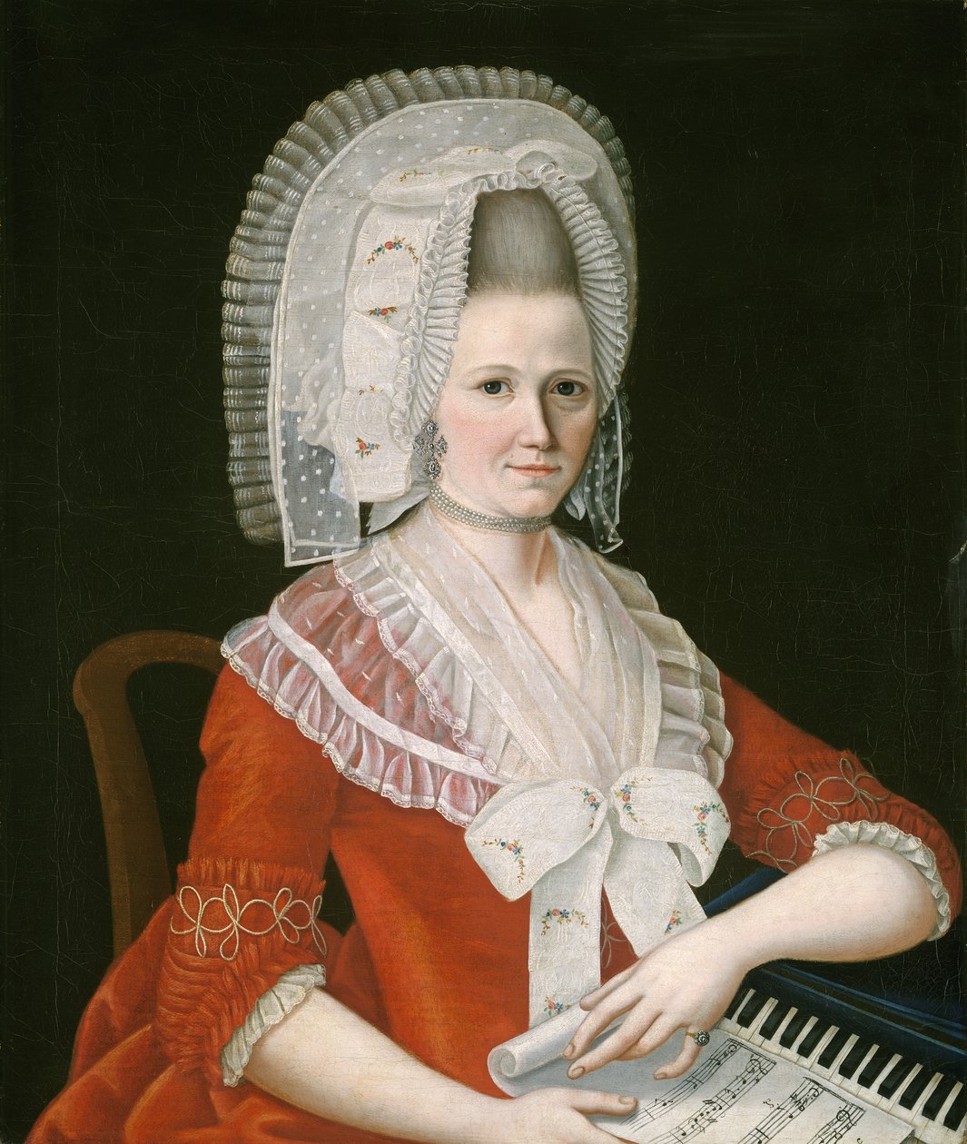 Senhora vestindo um grande boné branco, c.1780 de American School