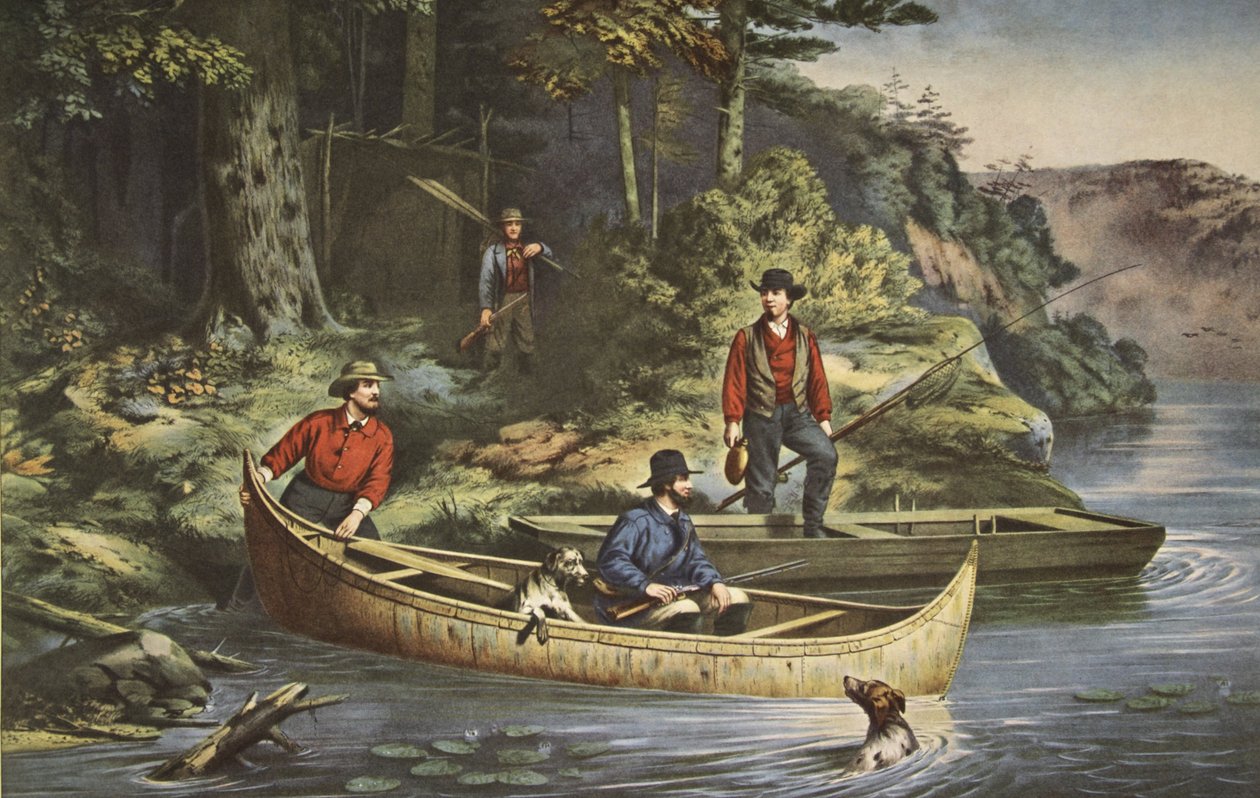 Life In The Woods, Começando, pub. 1860, Currier & Ives de American School