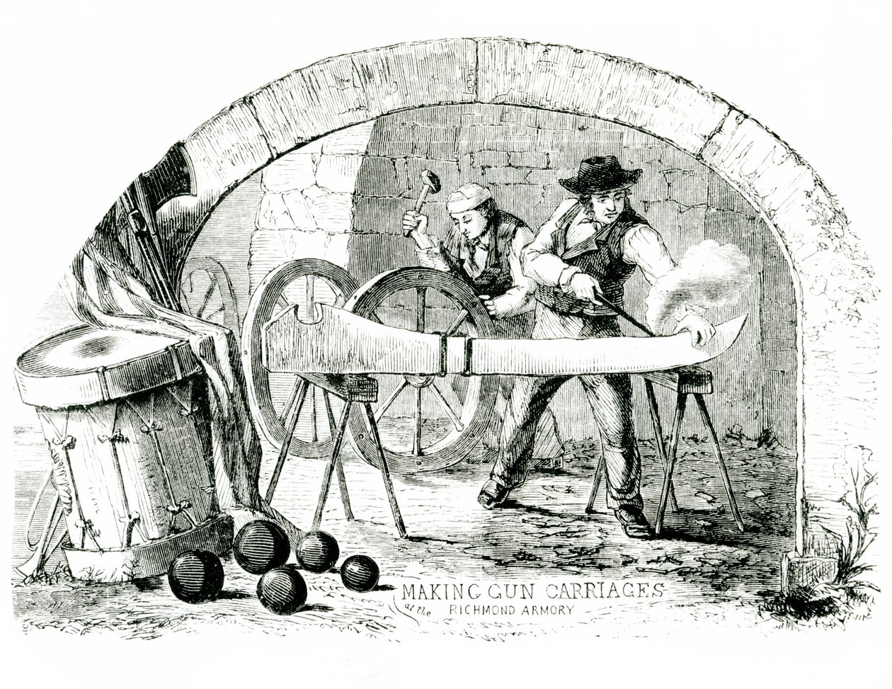 Fazendo carrinhos de armas à mão no Richmond Armory, década de 1860 de American School