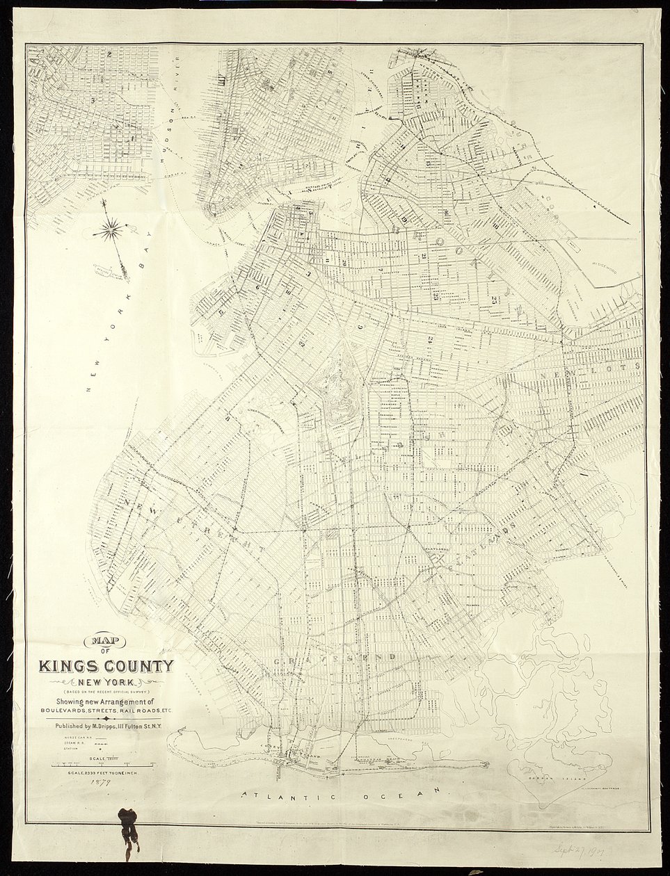 Mapa de Kings County, Nova York, 1879, 1879 (tinta preta sobre papel, apoiada com tecido) de American School