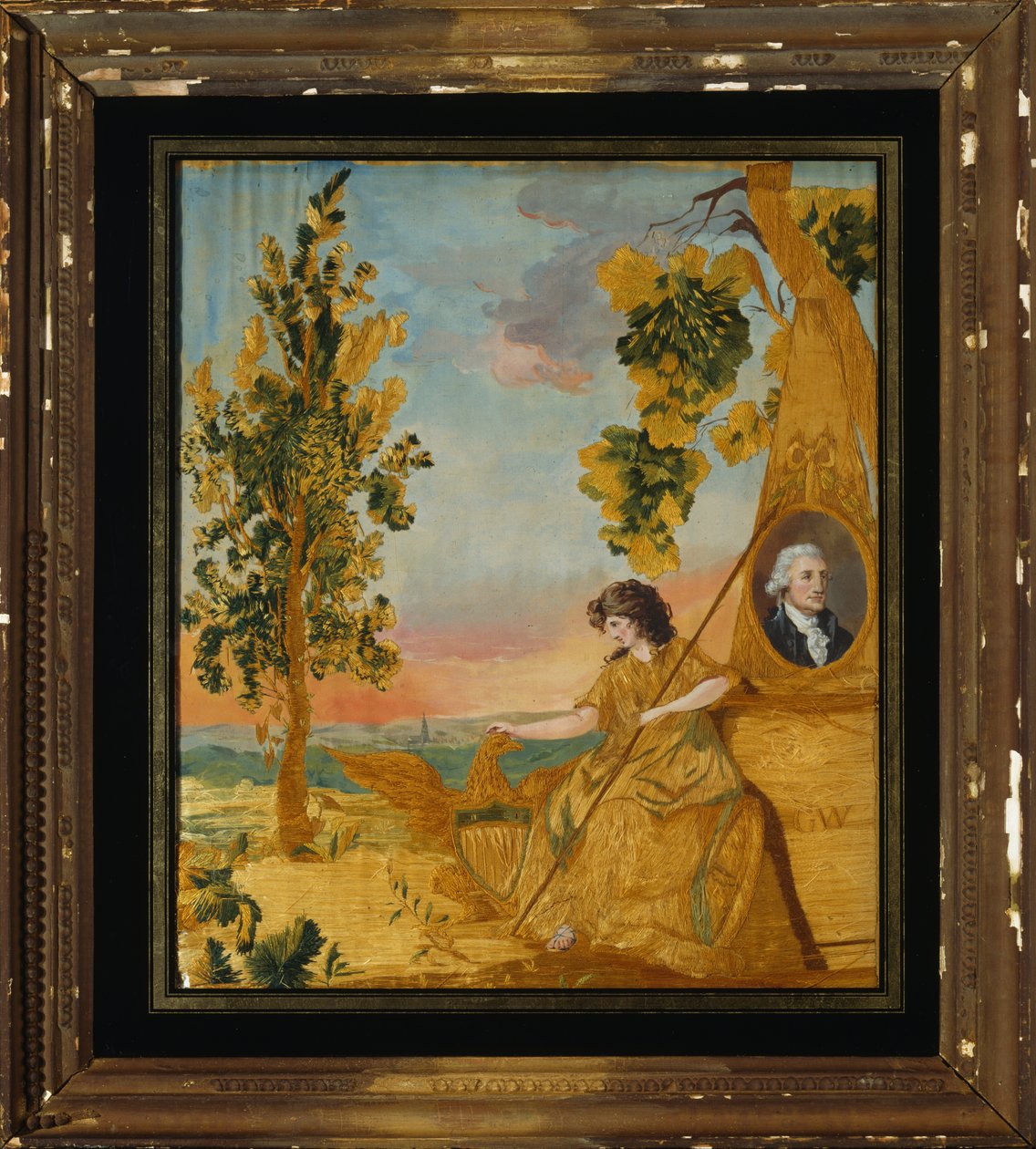 Imagem bordada memorial, c.1805-15 (seda, linho e wc) de American School