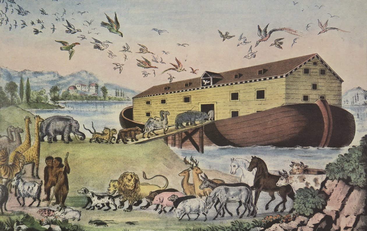 Noé Arca, E eles foram para Noé na arca, dois e dois de toda a carne, onde está o fôlego da vida - Gen. VII 15, pub. 1865, Currier & Ives de American School