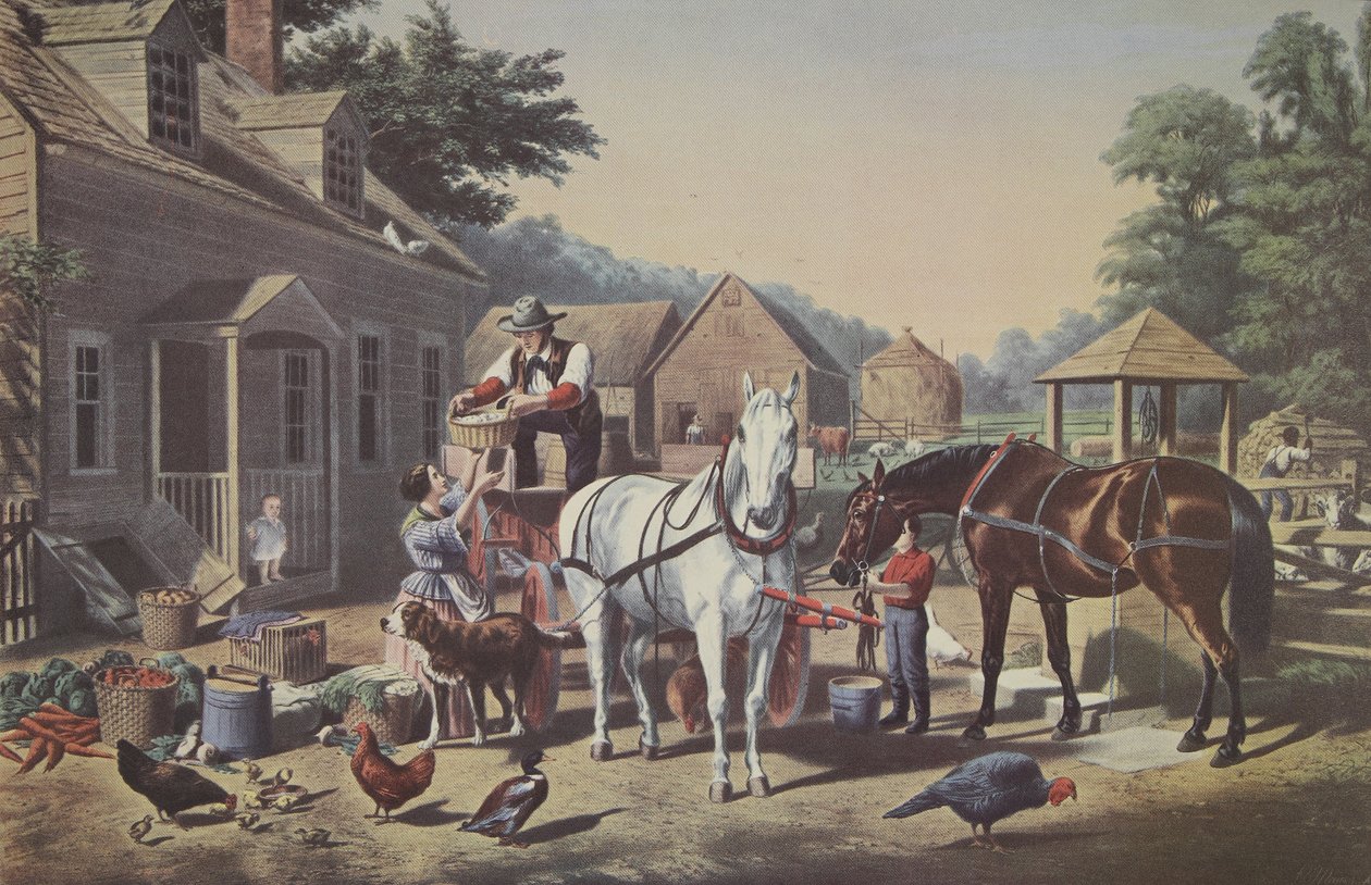 Preparando-se para o mercado, pub. 1856, Currier & Ives de American School