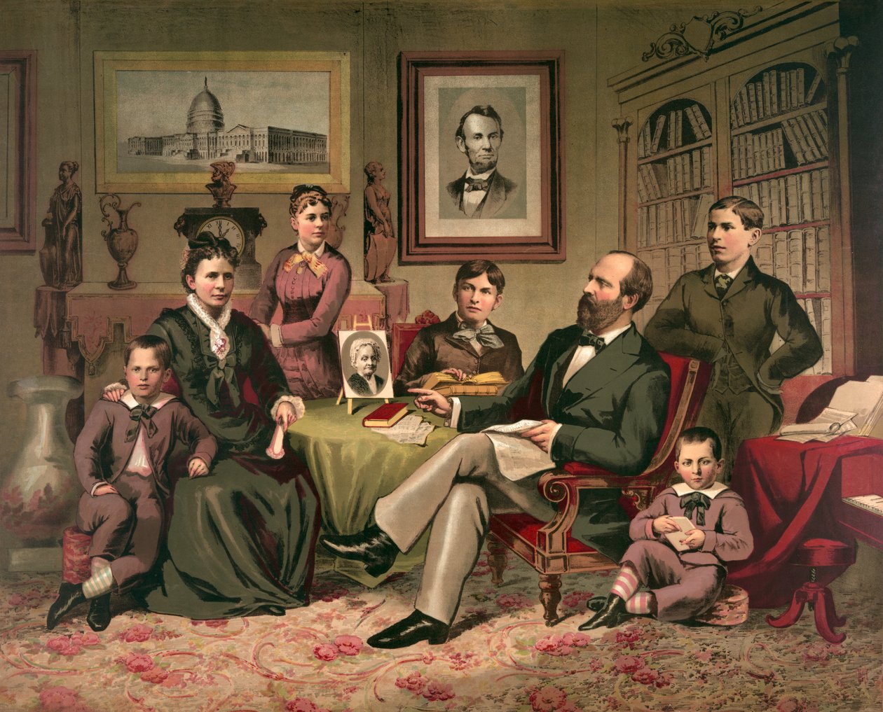 Presidente Garfield e Família, pub. 1882 de American School