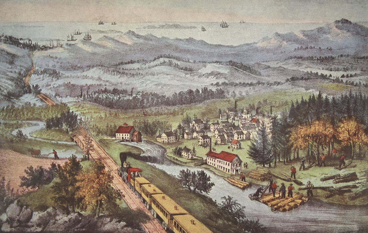 Railroad Através do Pacífico, pub. 1870, Currier & Ives de American School