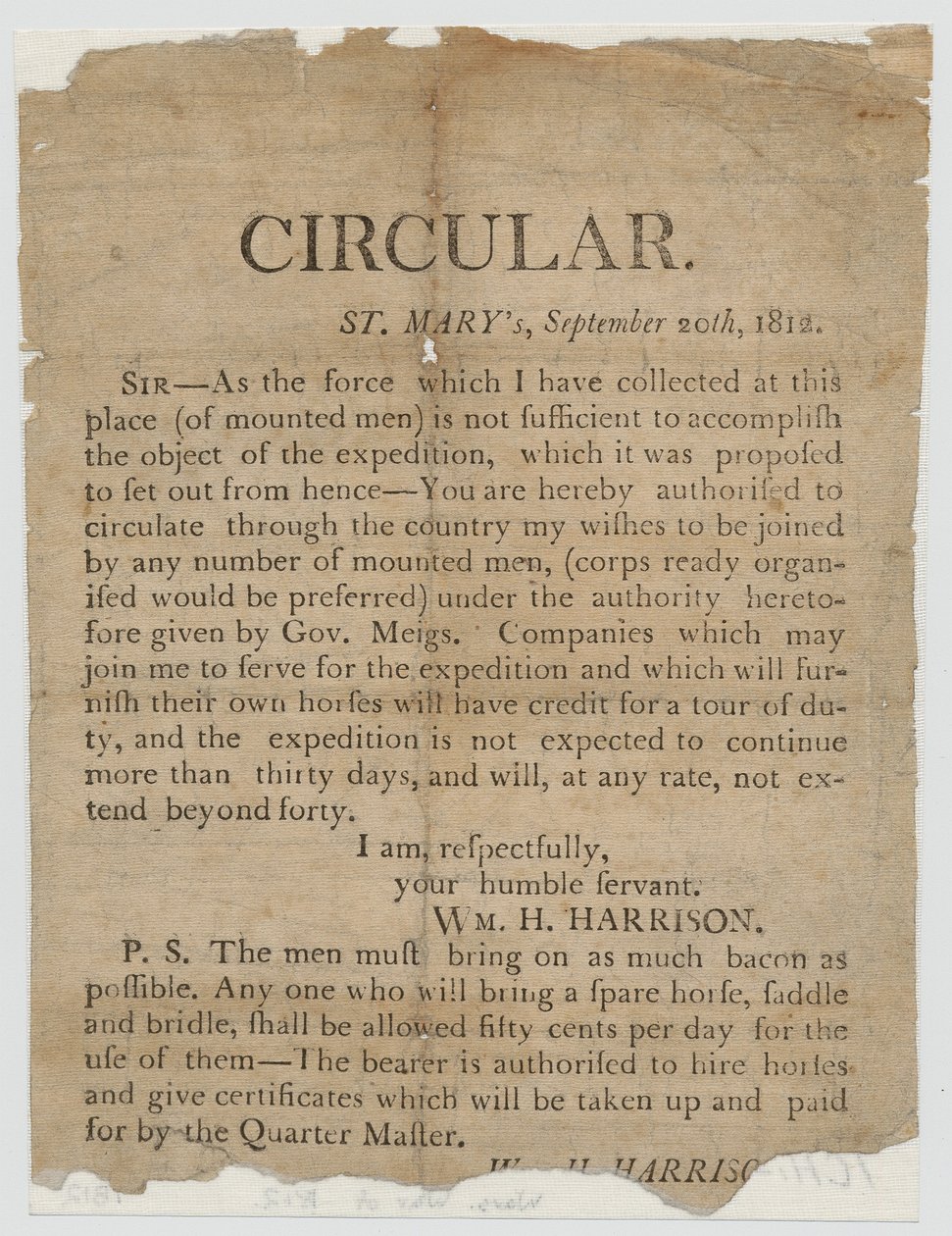 Cartaz de recrutamento para a guerra de 1812 de American School