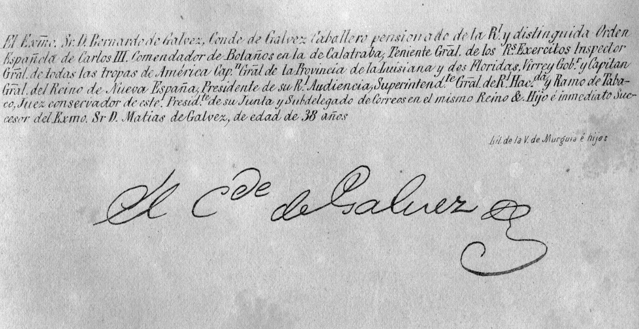 Assinatura de Bernardo de Galvez (1746-86) (detalhe 242187) de American School