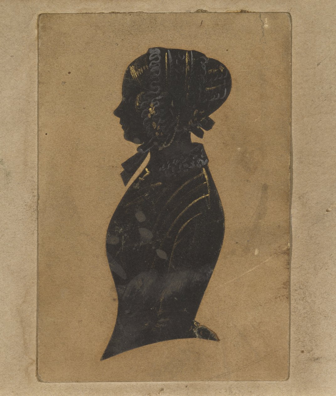 Silhueta de uma senhora, c. 1800-1850 (papel preto com destaques dourados) de American School
