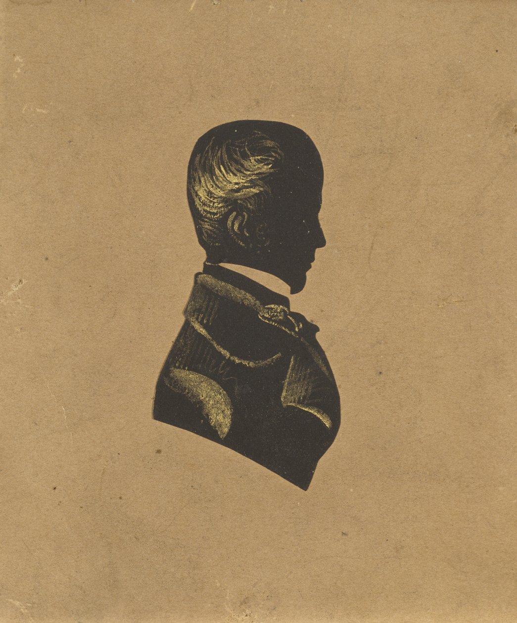 Silhueta de um homem, c. 1800-1850 (papel preto com destaques dourados) de American School