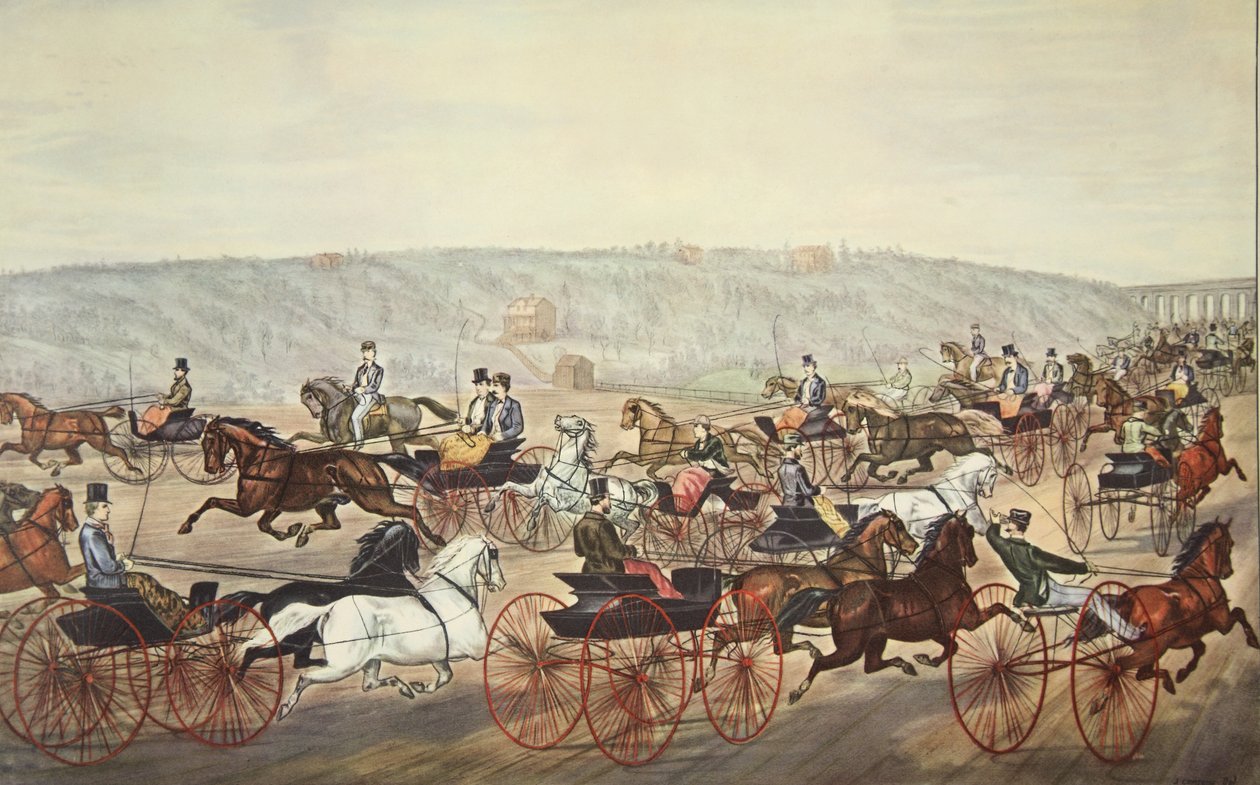 Acelerando na Avenida, pub. 1870, Currier & Ives de American School