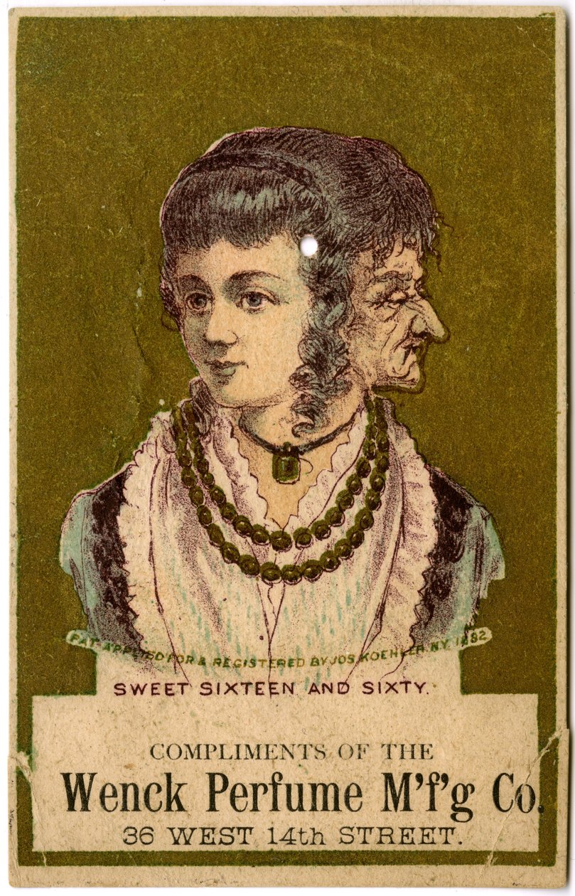 Sweet Sixteen and Sixty, Elogios da Wenck Perfume Mfg Co., 36 Oeste 14th Street., 1882 (cor litho [cartão comercial] de American School