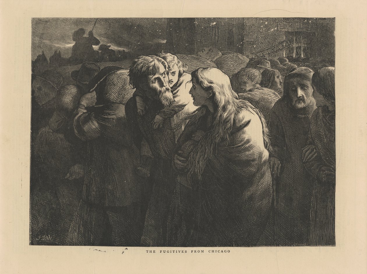 Os fugitivos de Chicago, ilustração do gráfico, 1871 de American School