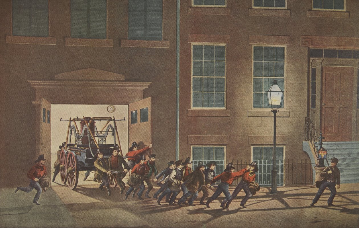 A vida de um bombeiro - Night Alarm, pub. 1854, Currier & Ives de American School