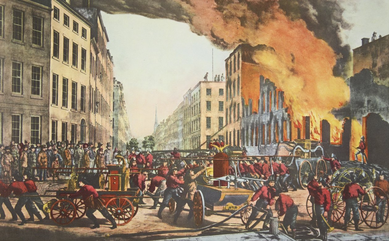 A vida de um bombeiro - as ruínas, bar. 1854 Currier & Ives de American School