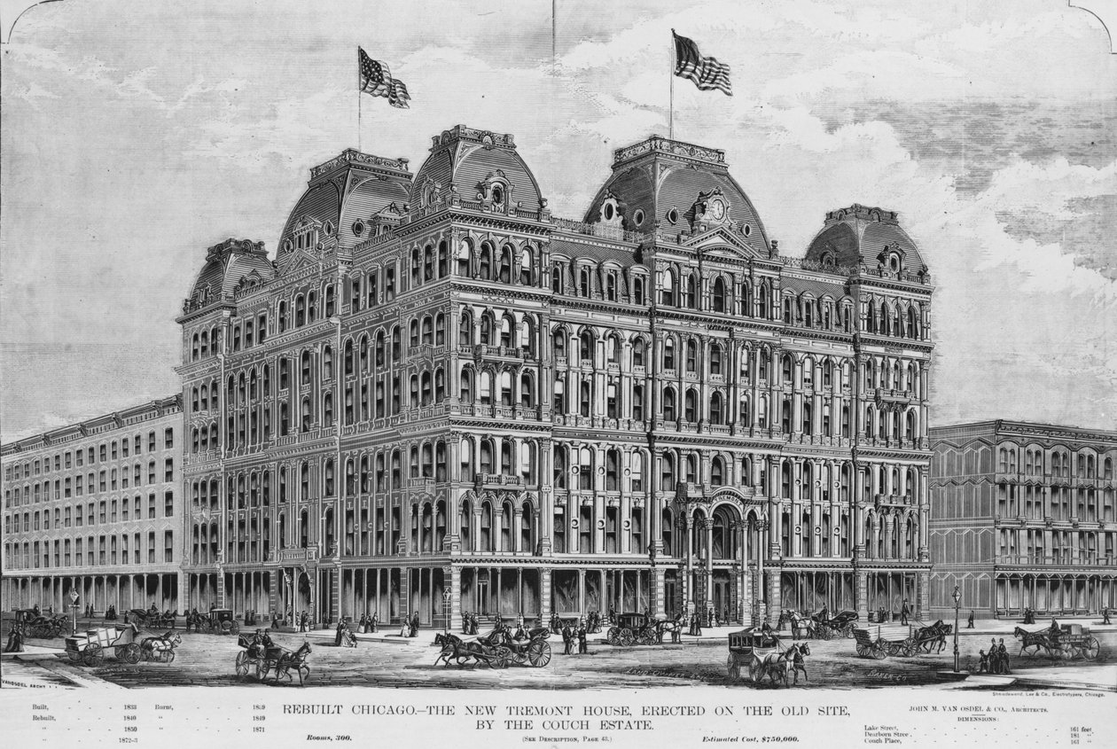The New Tremont House, ilustração do Land Owner, suplemento de março de 1873 de American School