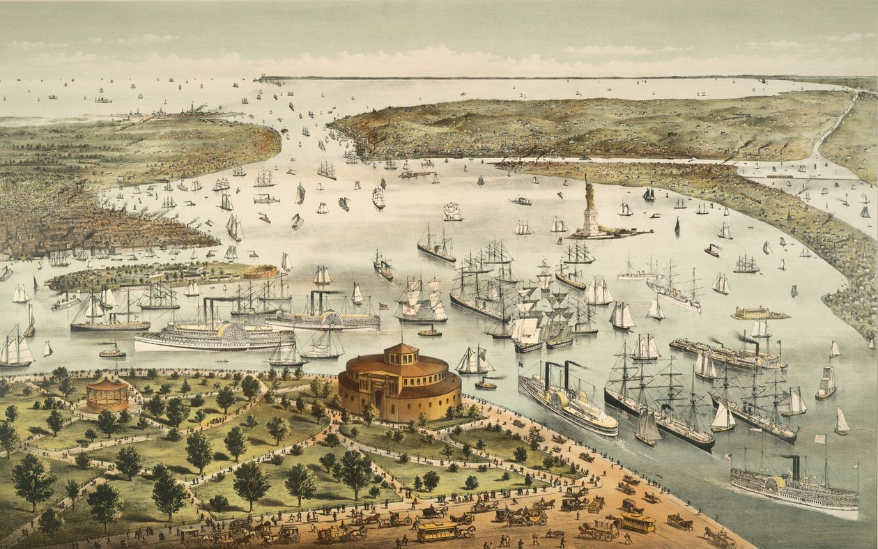 O porto de Nova York: Birds Eye View da bateria, olhando para o sul, pub. 1892 de American School