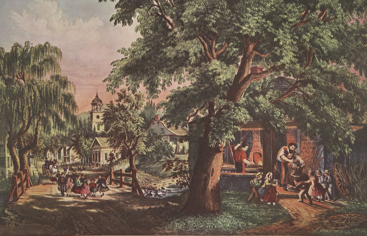 The Village Blacksmith, pub. 1864, Currier & Ives de American School