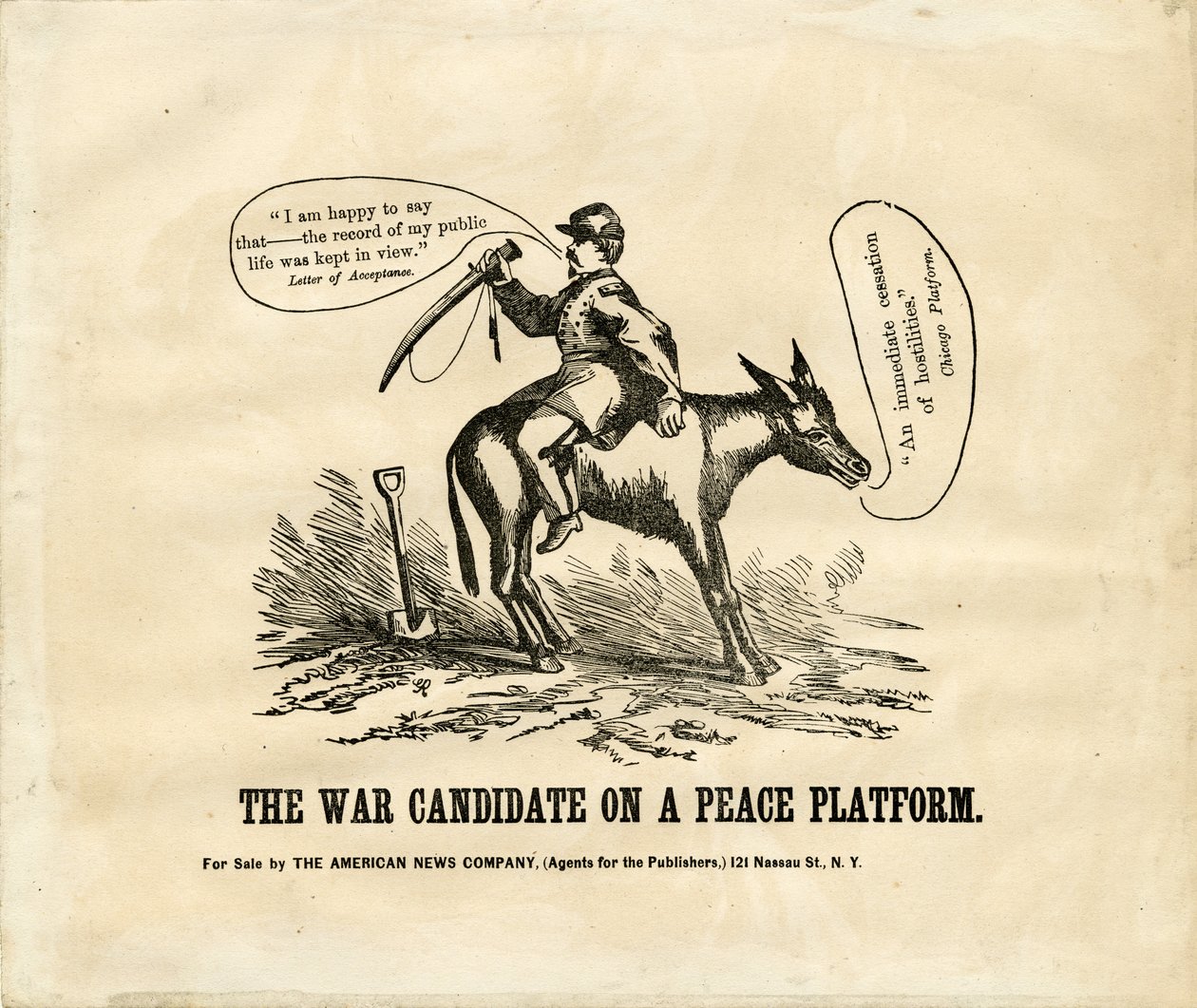 O Candidato à Guerra em uma Plataforma da Paz, 1864 (gravura em madeira) de American School
