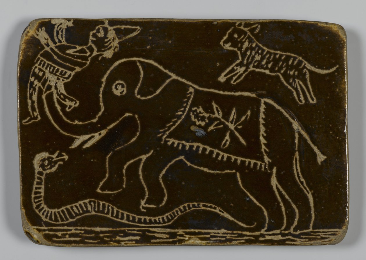 Azulejo com animal (louça de barro vidrada) (ver também 342197) de American School