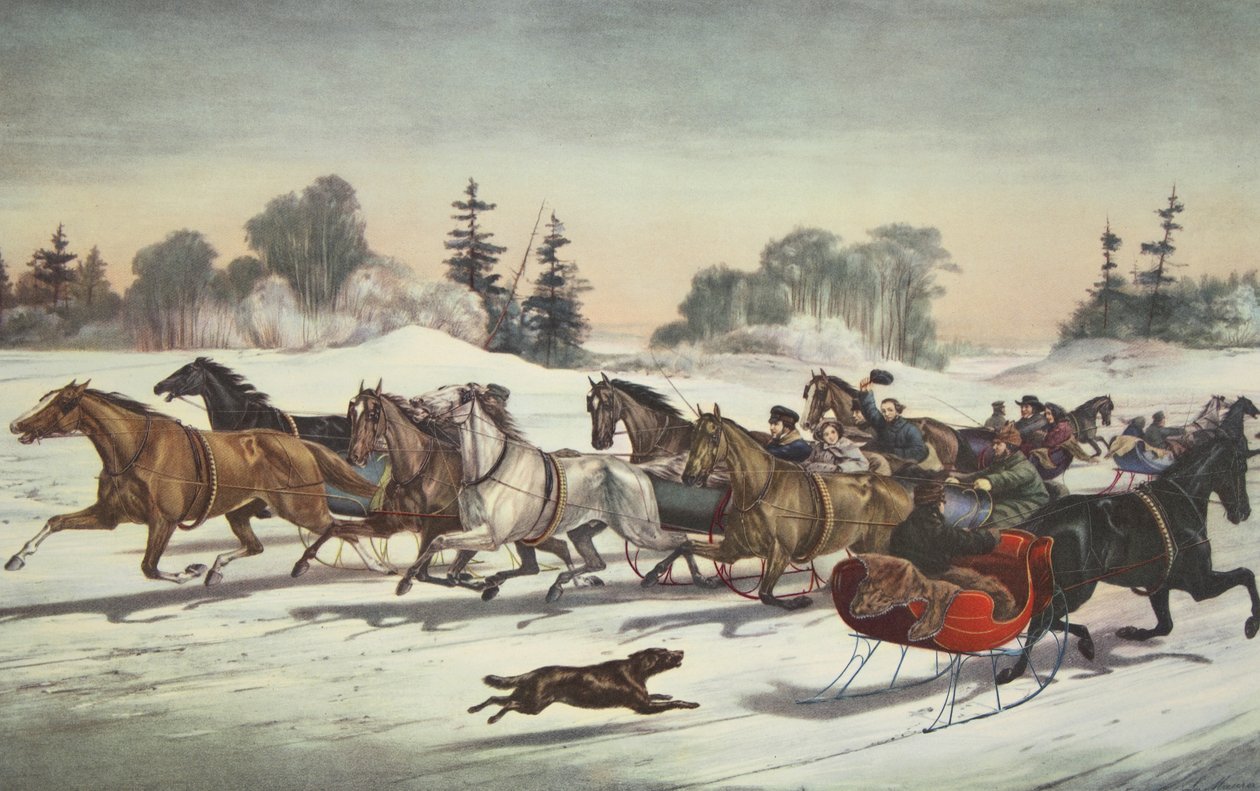 Trotting rachaduras na neve, Currier e Ives de American School
