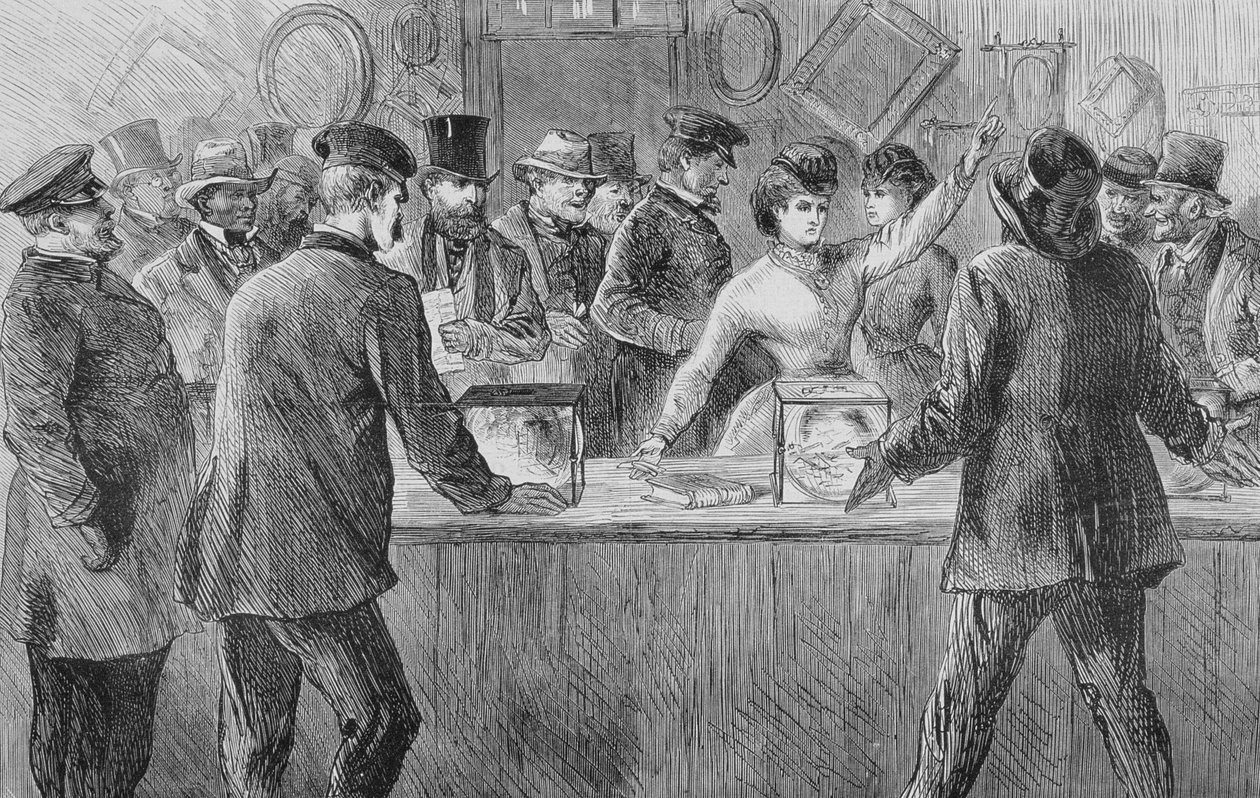 Victoria Woodhull (1838-1927) tentando votar, 1871 de American School