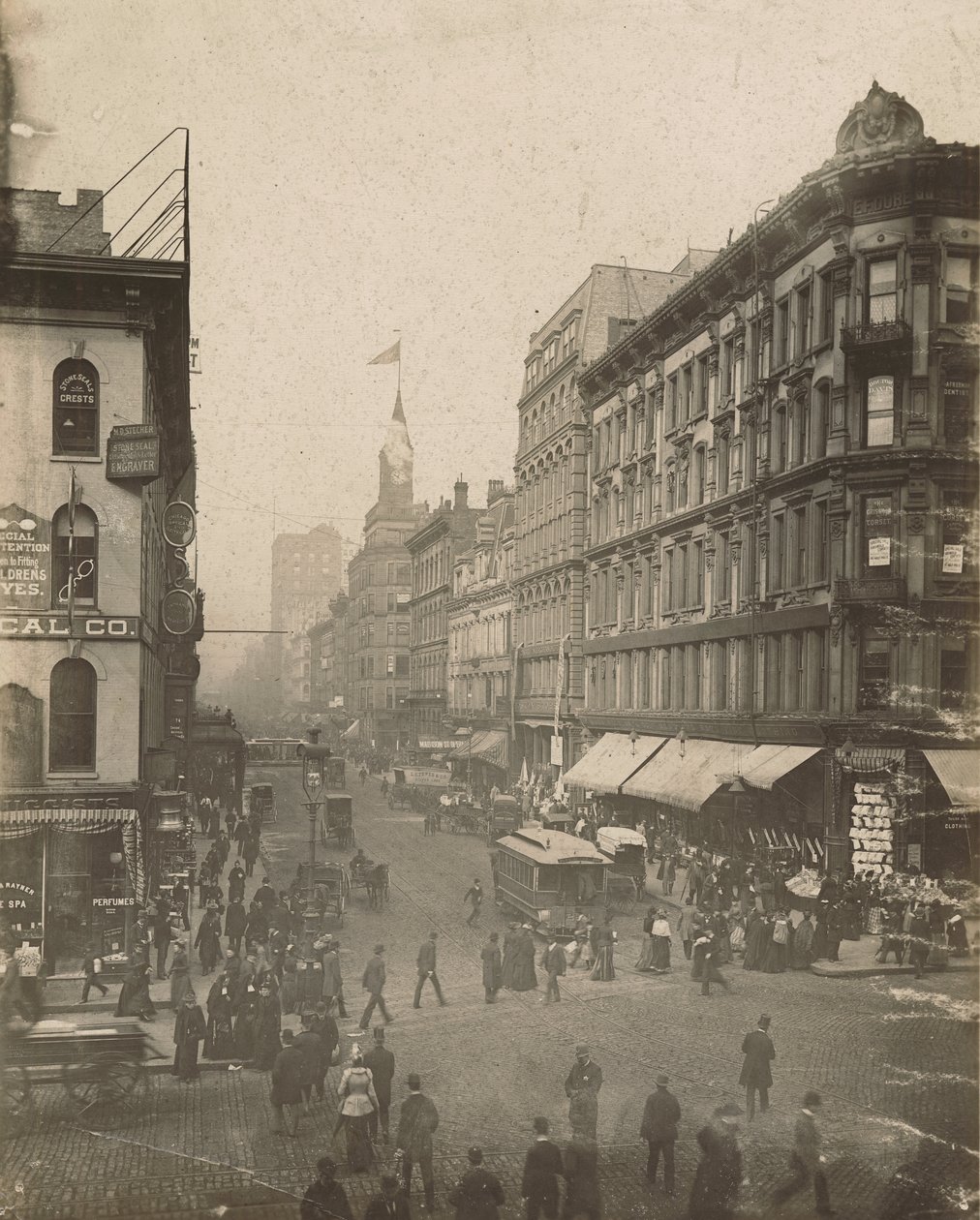 Vista, de, rua madison, olhar, oeste, de, rua estatal, chicago, 1889 de American School