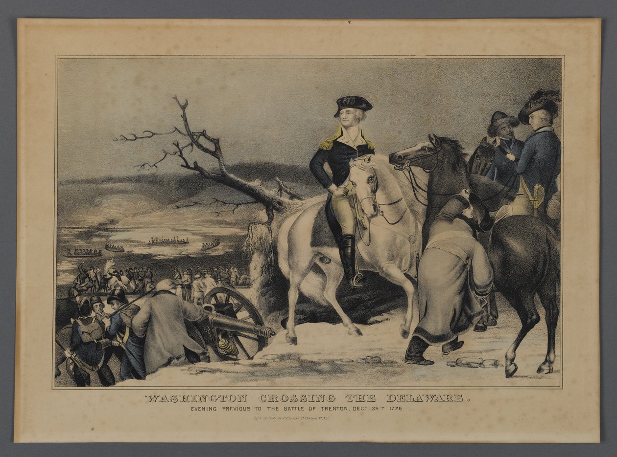 Washington Crossing the Delaware, publicado por Currier & Ives, Nova York, 1876 (litho colorido à mão) de American School