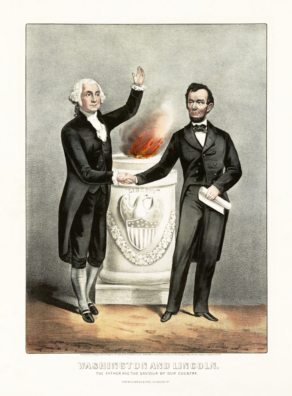 Washington e Lincoln o pai e o salvador de nosso país, bar. 1865 de American School