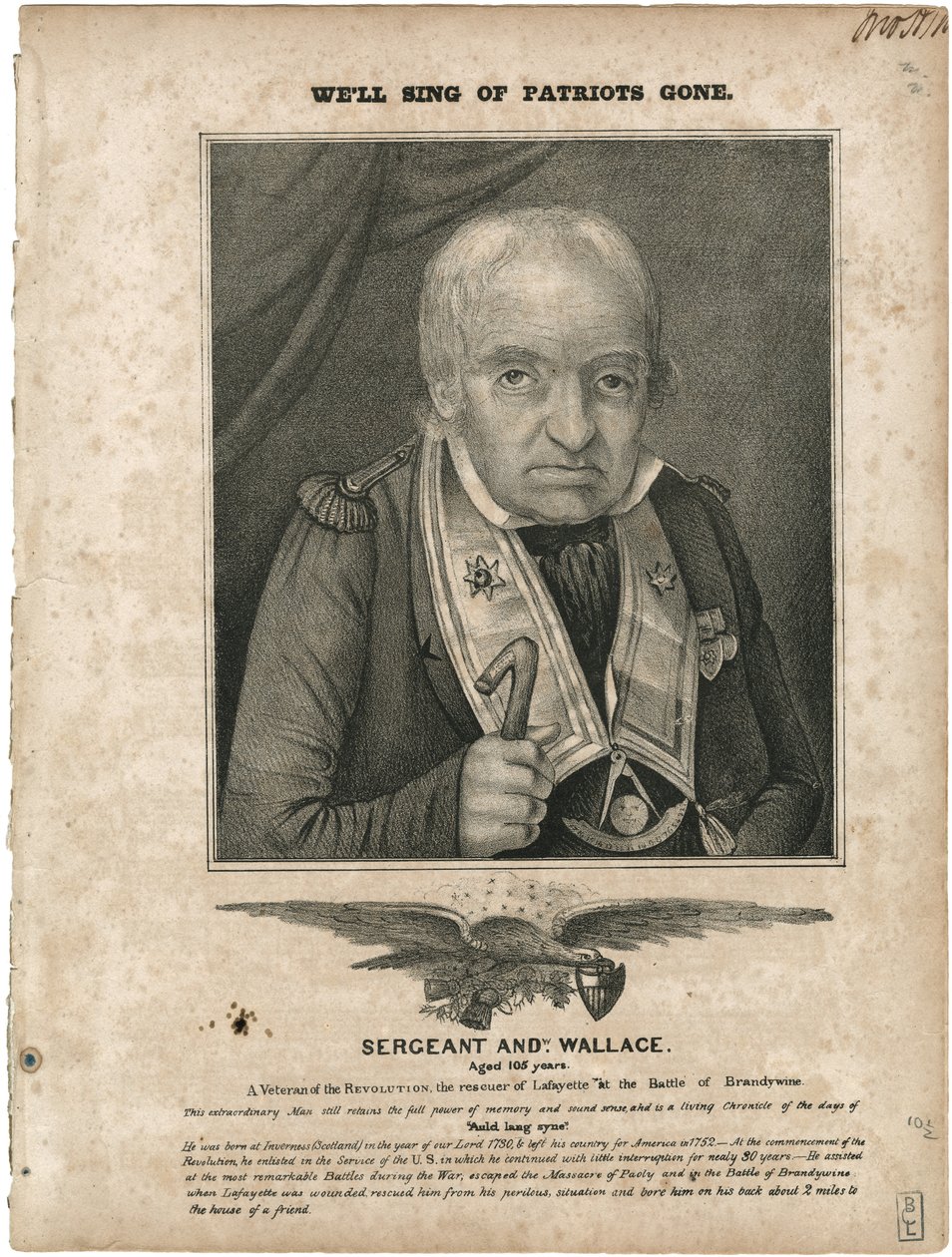 Well Sing of Patriots Gone, por William Clifton [cover de partituras], c.1835 (litografia [cover de partituras musicais]) de American School