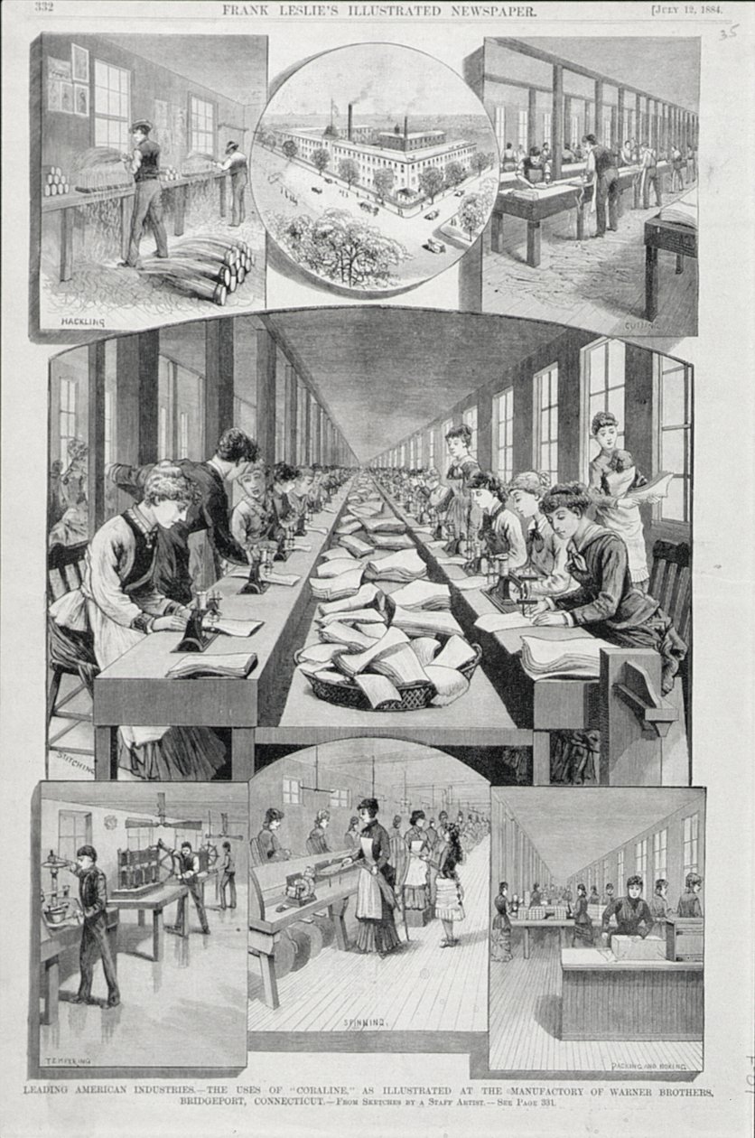 Mulheres fazendo espartilhos, 1884 de American School