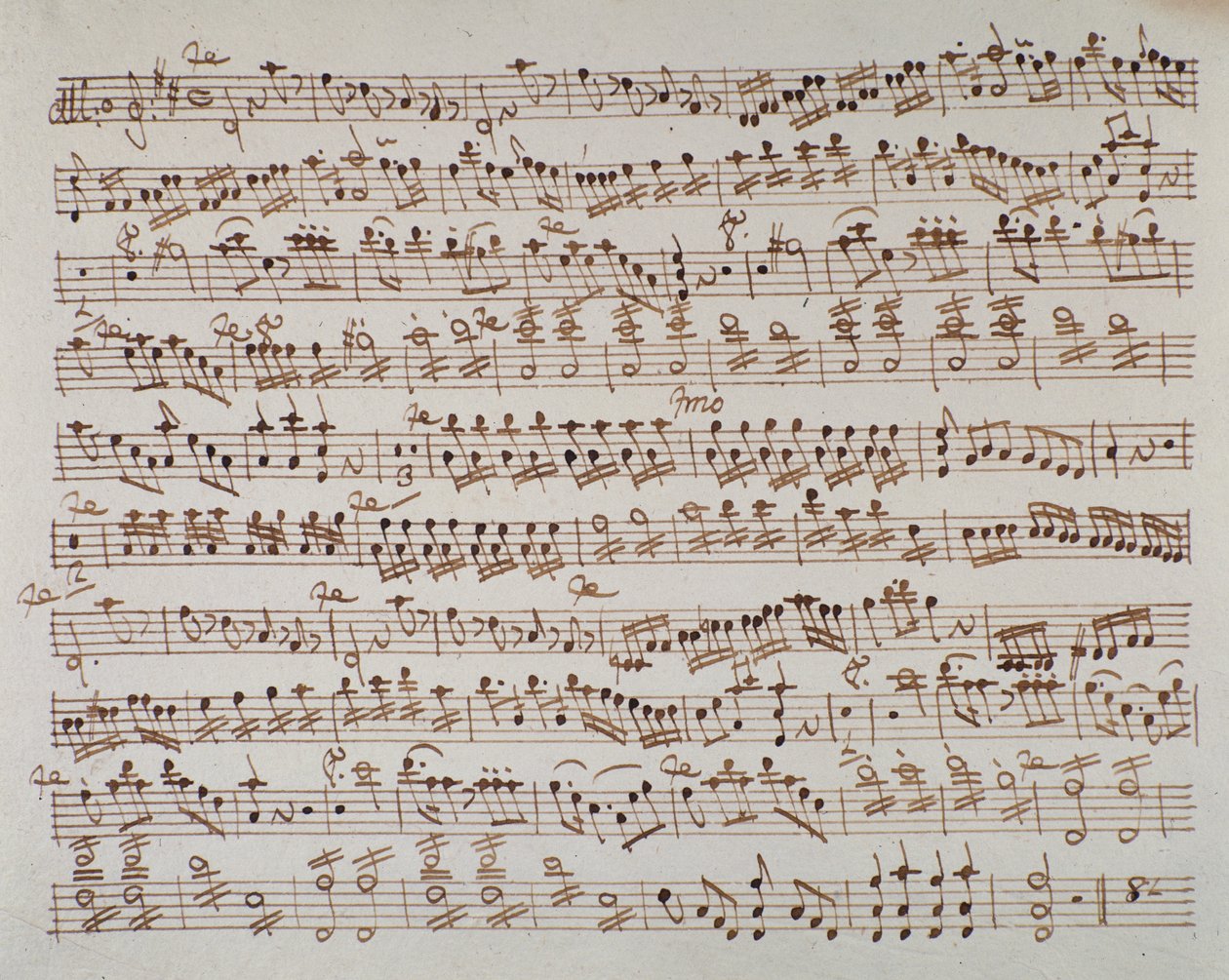 Página da partitura musical do primeiro violino na abertura de Mithridate pelo compositor austríaco Wolfgang Amadeus Mozart (1756-1791), 1770. de Austrian School