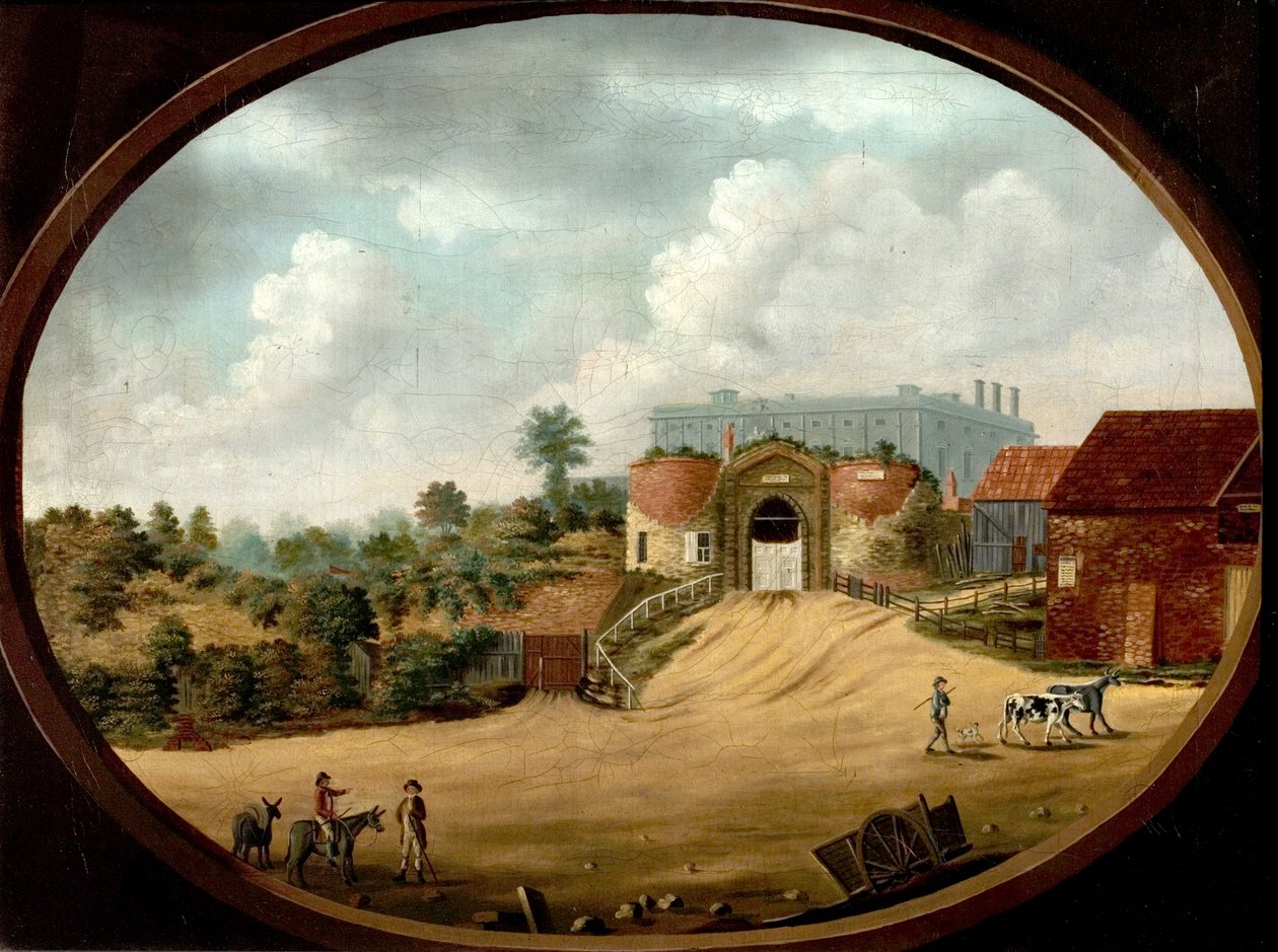 Vista, antiga, entrada, castelo, nottingham, c.1795 de British School