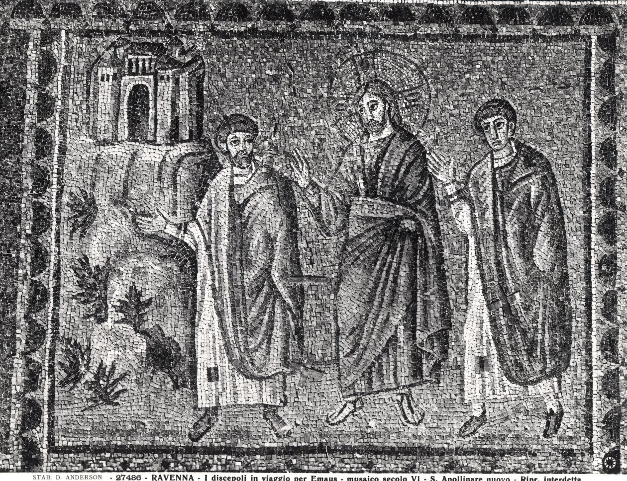Cristo no caminho para Emaús (mosaico) de Byzantine School