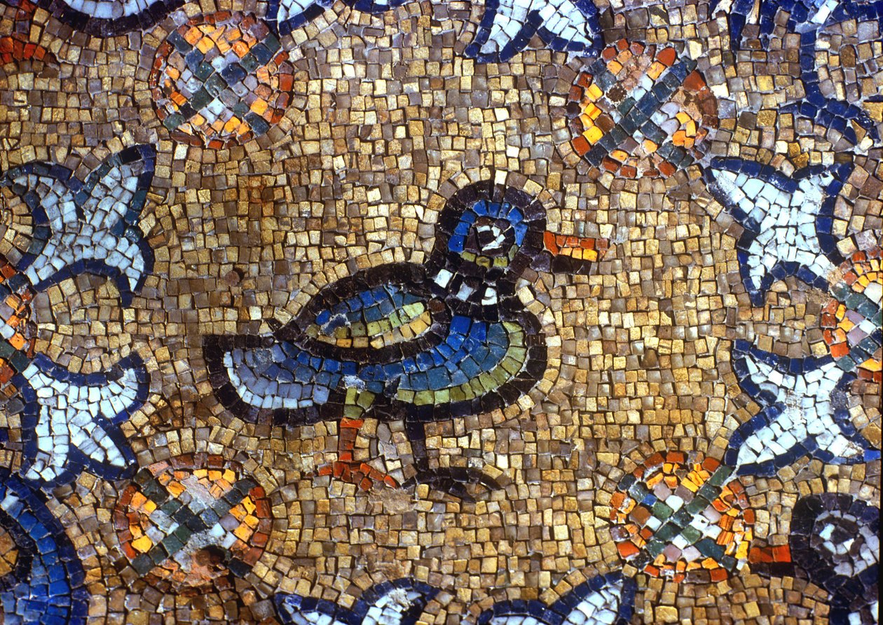 Detalhe do piso representando um pato (mosaico) de Byzantine School