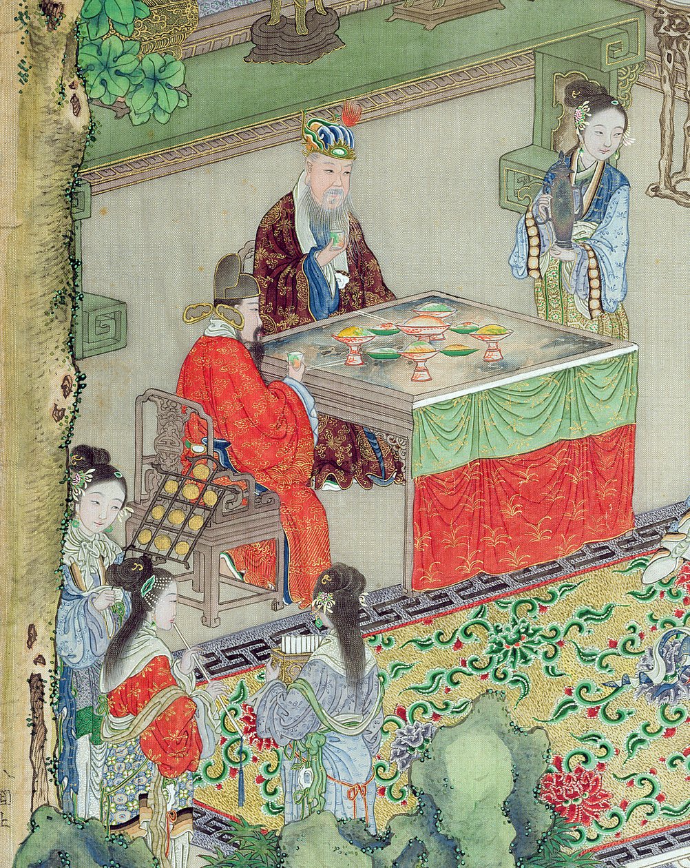 Um mandarim chinês sendo entretido (cor na seda) (detalhe de 176863) de Chinese School