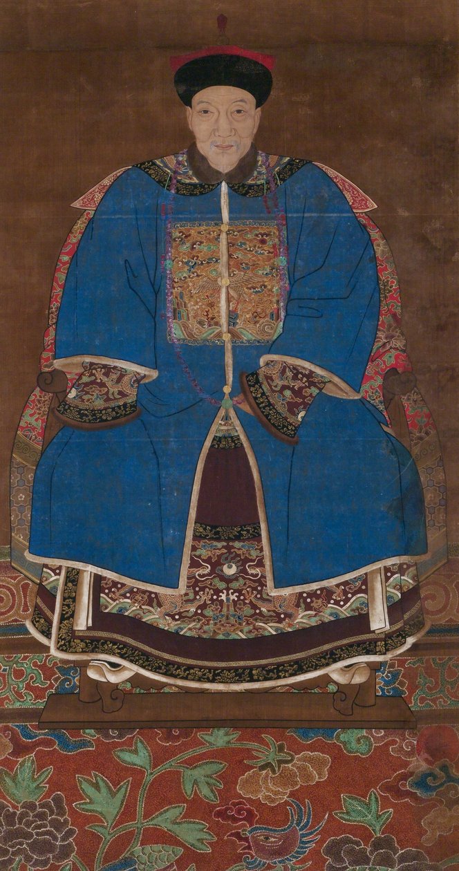 Retrato do antepassado de um homem em uma roupa do inverno, de Chinese School