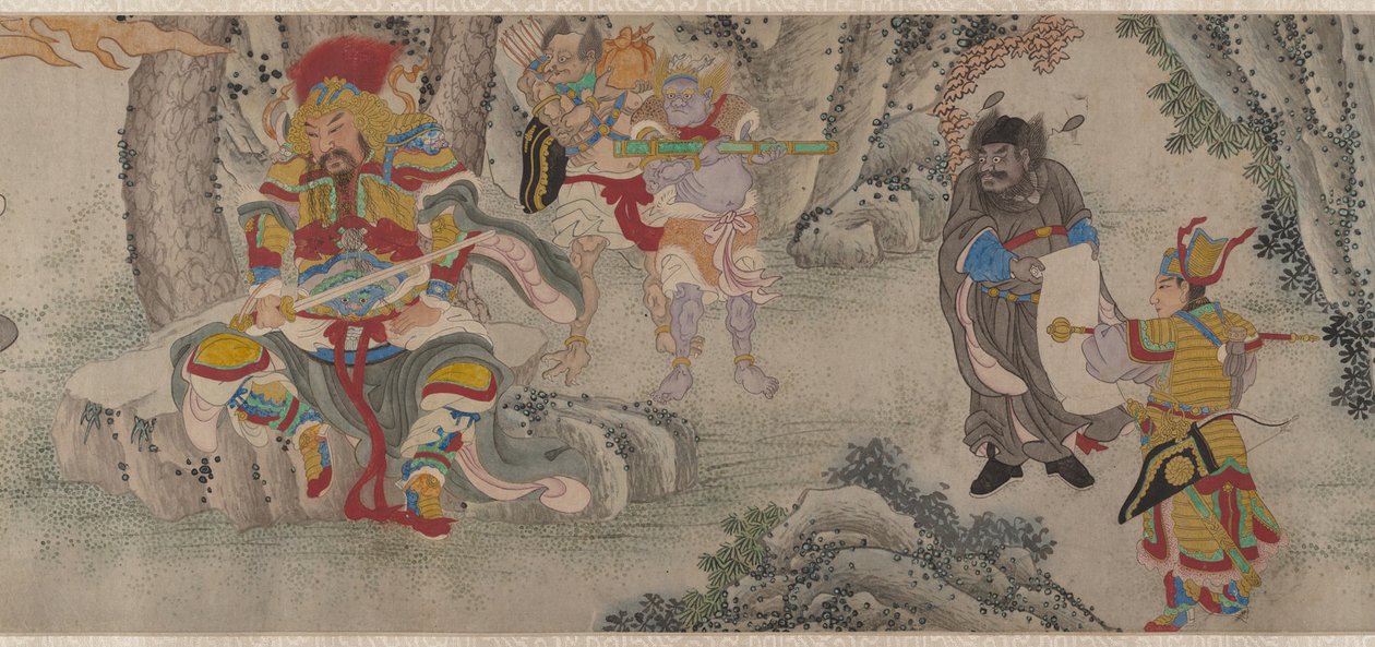 Pesquisando as Montanhas por Demônios, handscroll, c.1630 (tinta e cor no papel) de Chinese School