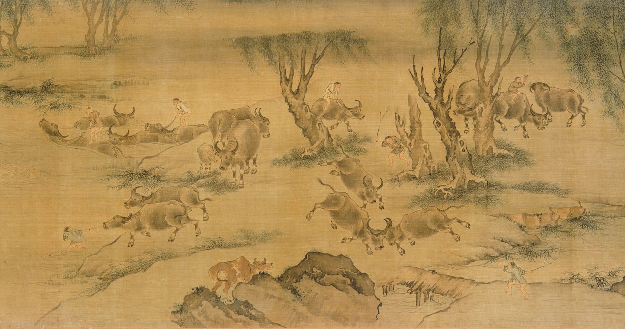 Búfalos de água e rebanho meninos, chinês, 1368-1463 de Chinese School