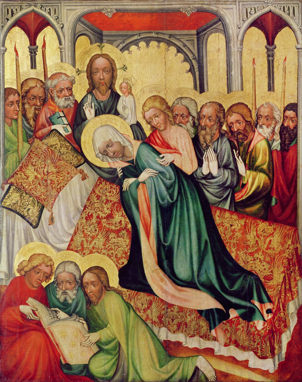Morte da Virgem, c.1400-10 (têmpera no painel) (detalhe de 404564) de Czech School