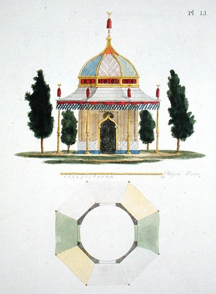 Projeto para um edifício de jardim estilo Hindoo, da revista de gemas de jardim por G. van Laar, publicado em 1802 (ver também 172961) de Dutch School