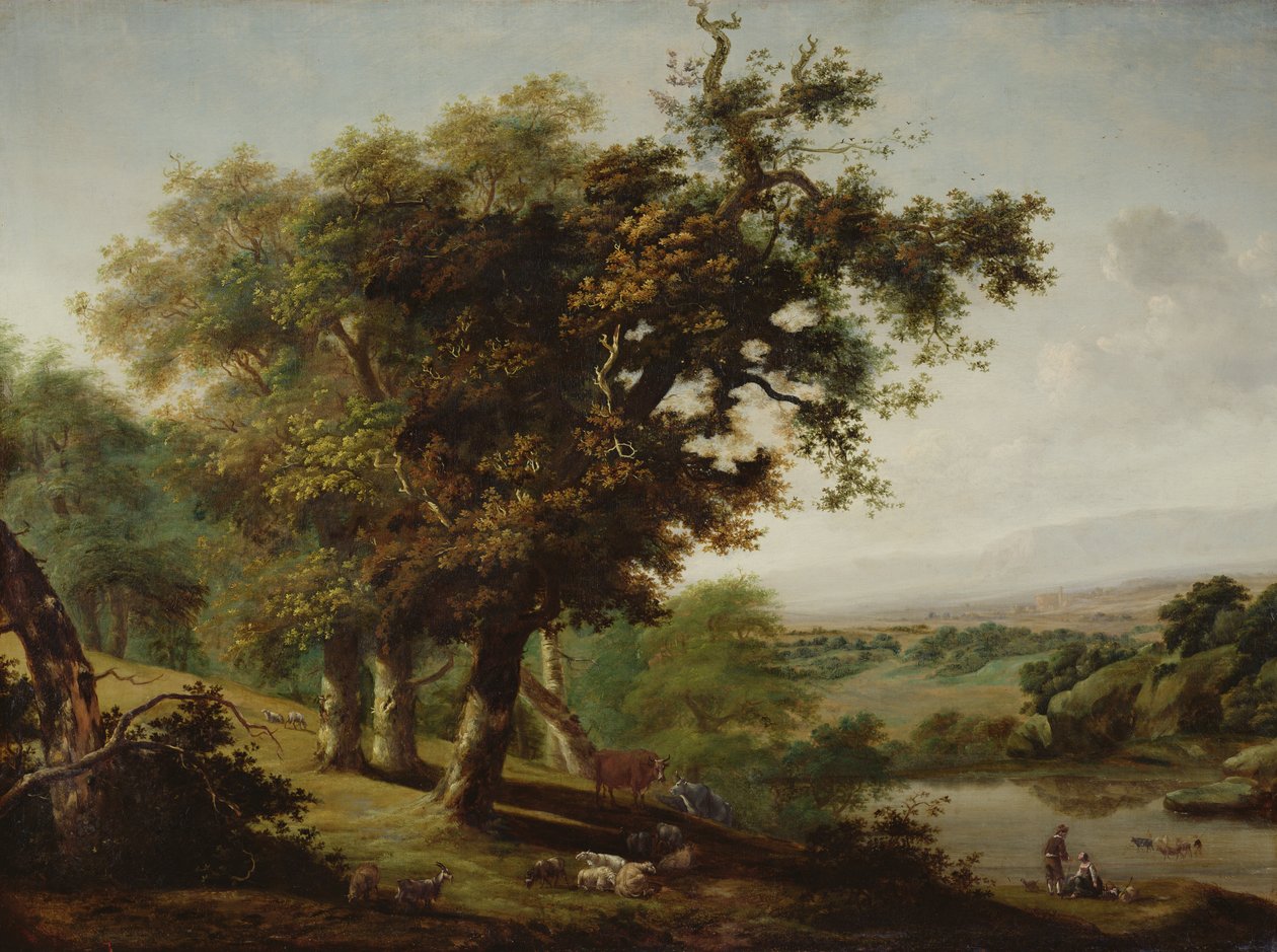 Paisagem, com, três, carvalho, árvores de Dutch School