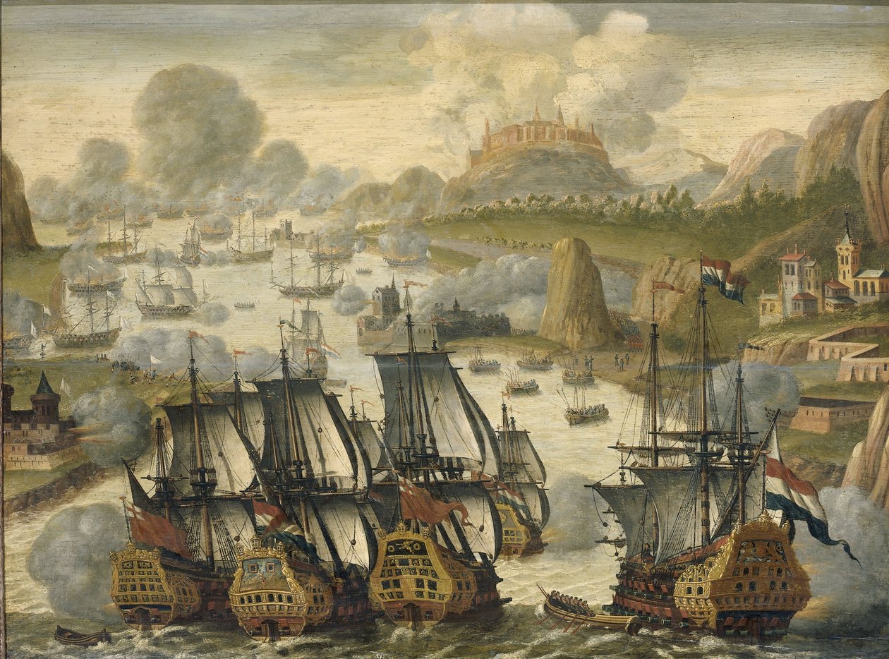 Batalha Naval da Baía de Vigo, 23 de outubro de 1702, da Guerra da Sucessão Espanhola, c.1705 de Dutch School