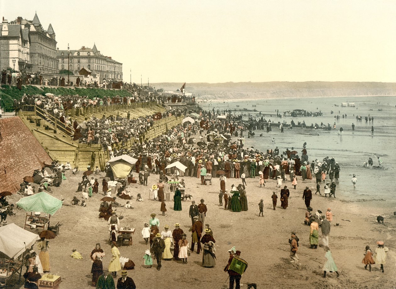 Praia em Bridlington, Yorkshire, pub. c.1890 - 1900 (cromolitógrafo) de English Photographer