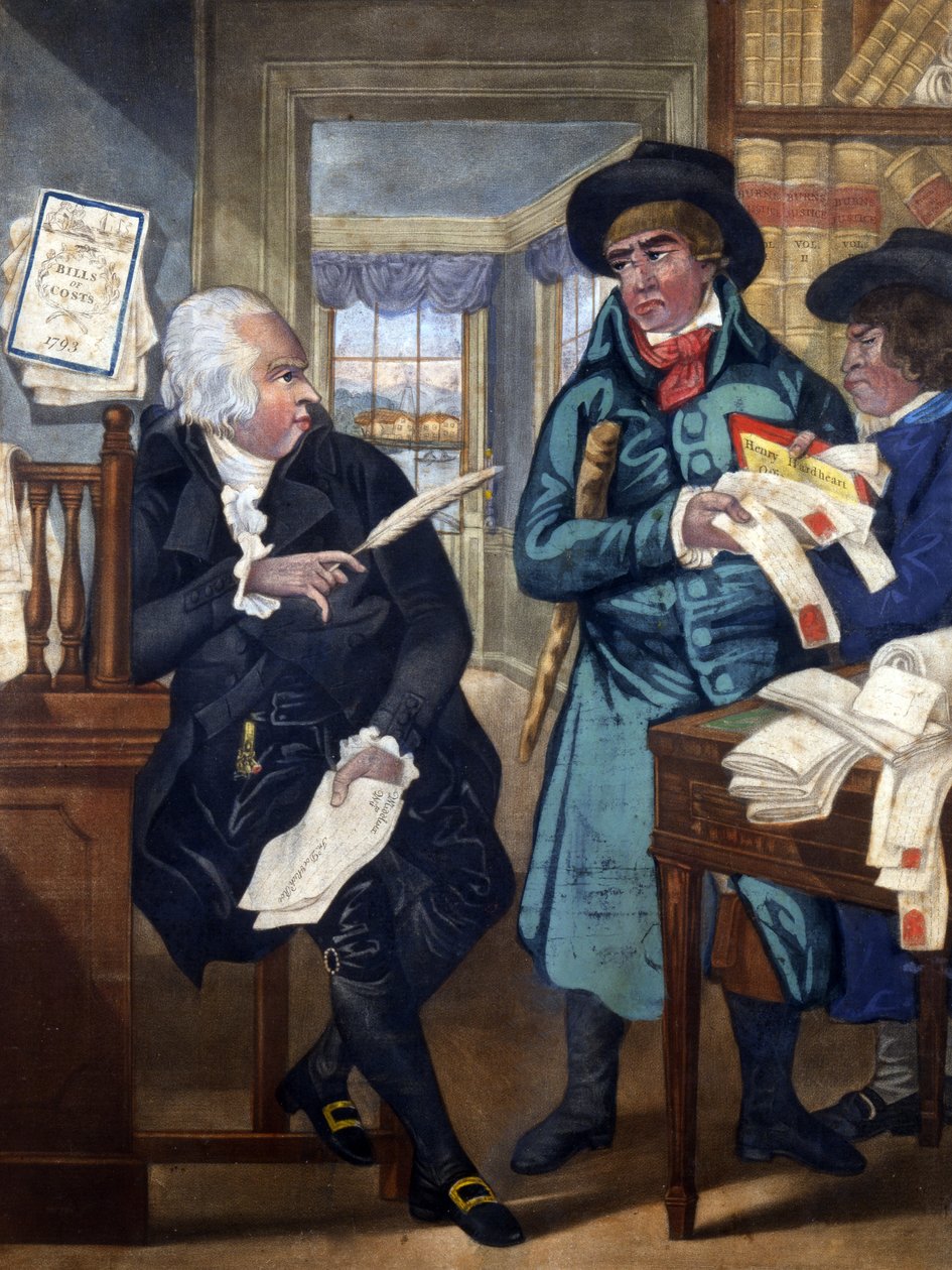 Um oficial de justiça e um advogado - um fósforo para o diabo, c.1780, impresso e vendido por Carington Bowles, 1793 (mezzotint hand-colored) de English School