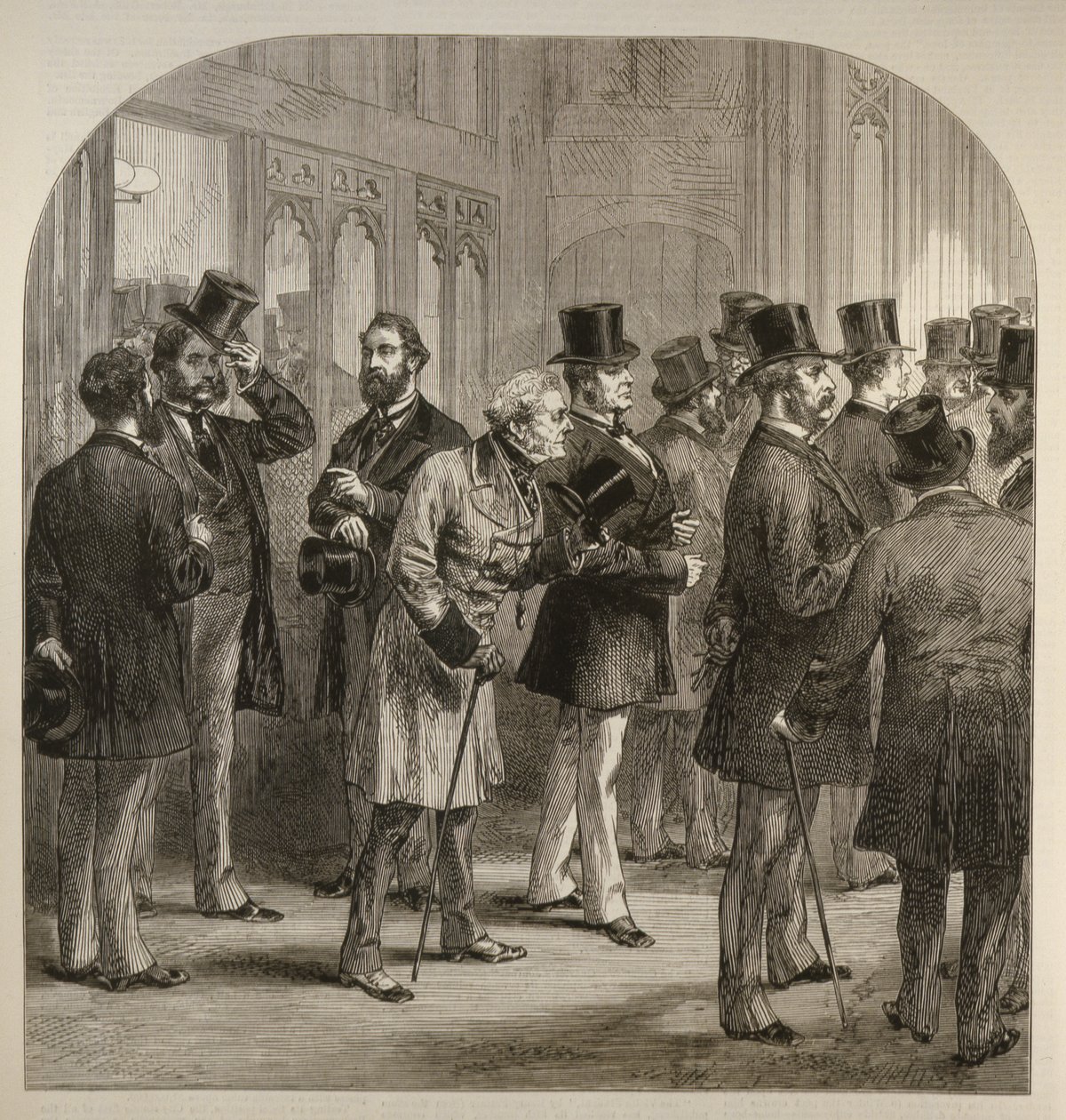 Uma Divisão na Câmara dos Comuns: Membros Passando os Contadores, de The Illustrated London News, 18 de fevereiro de 1882 de English School